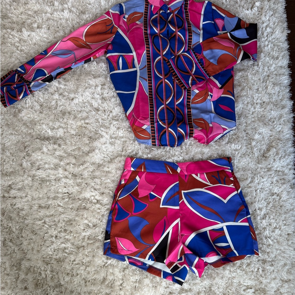 Vibrant Multicolor Button-Up Short Set - image 3